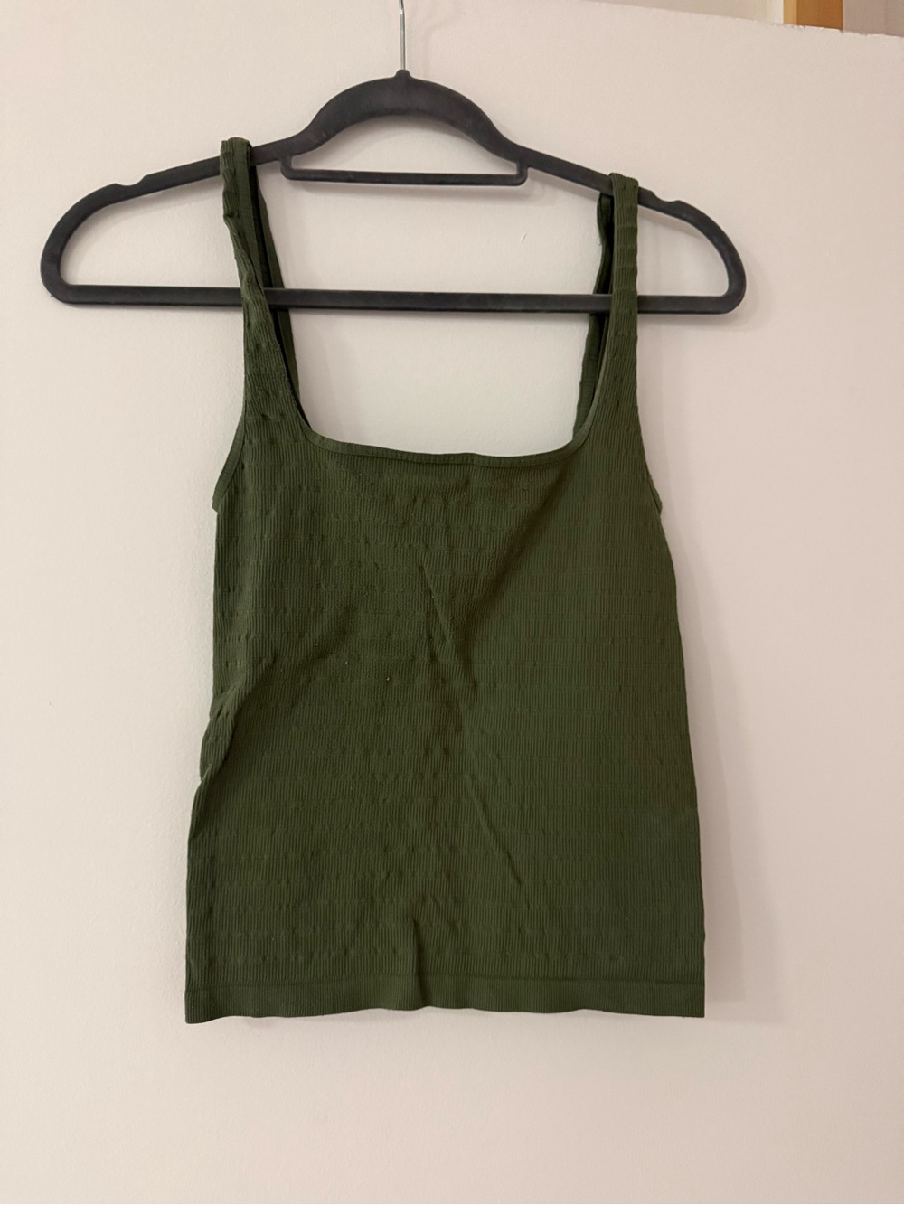 Free People Olive Green Ribbed Square-Neck Tank
